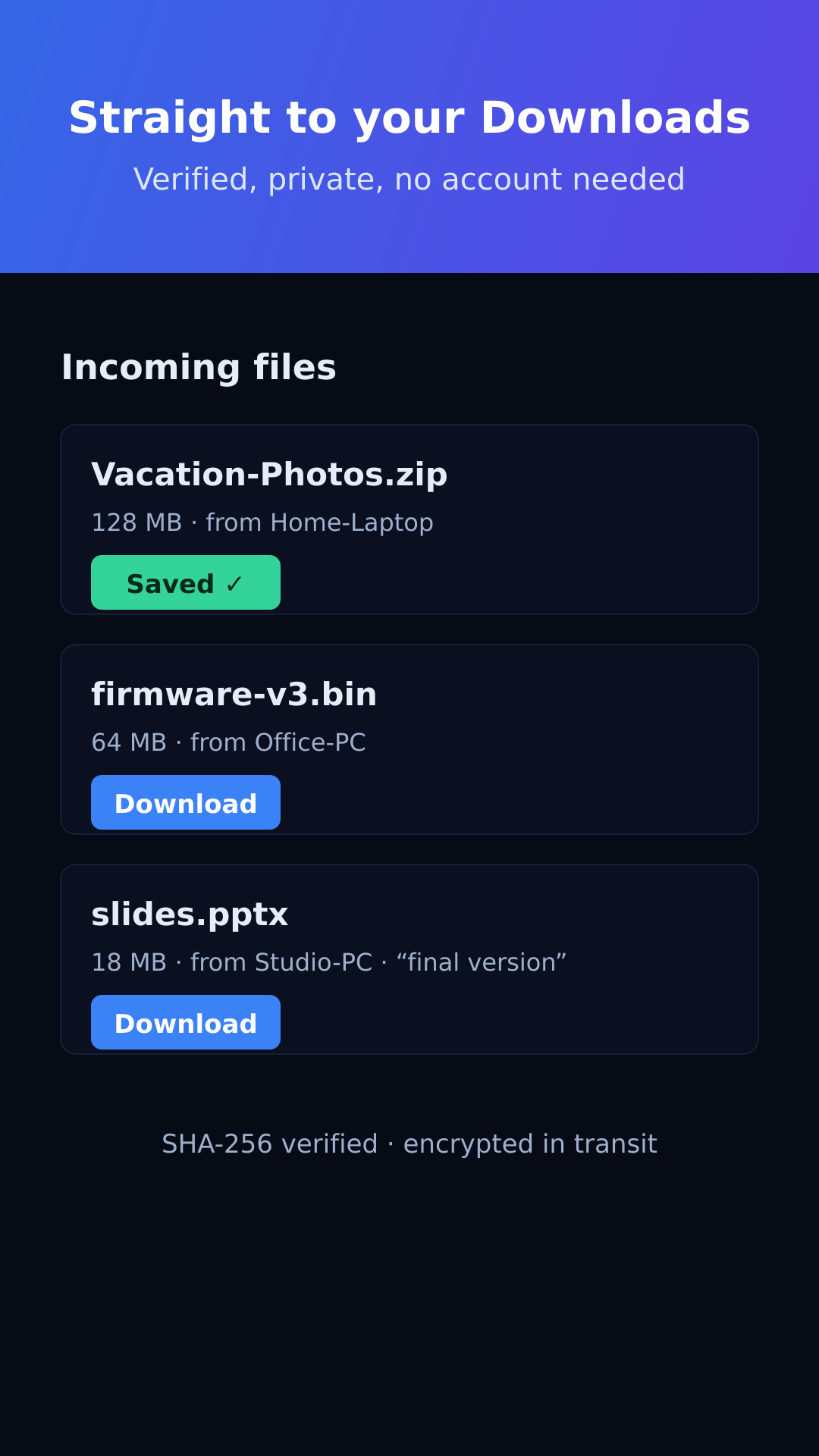 Incoming files list